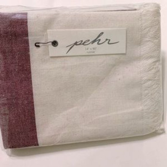 Pehr Designs Chambray Table Runner Fringe Edge Wine Cream Natural - Picture 8 of 12